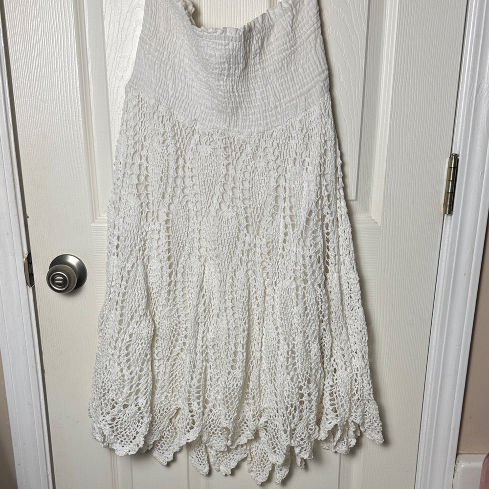 Raviya White Crochet A-Line tube top dress